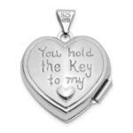 SS Rhod-plated Polished 18mm Key to my Heart Reversible Heart Locket - Image 3
