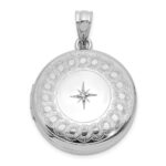 Sterling Silver Rh-plated Diamond Star 20mm Circular Border Round Locket