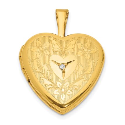 1/20 14K Gold Filled Polished & Textured Dia 16mm Floral Heart Locket