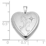 Sterling Silver Rhodium-plated Brushed 1/20 carat Diamond Two Dolphins 20mm Heart Locket - Image 5