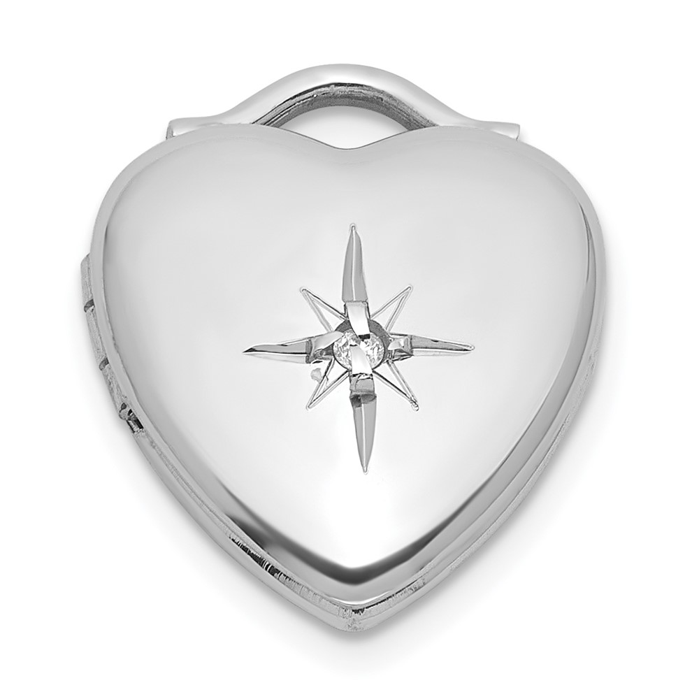 QLS1196.jpg Sterling Silver Rhodium-plated Polished Front/Brushed Back 1/20 carat Diamond 12mm Heart Locket - Image 1