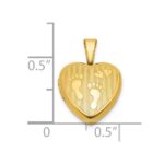 Sterling Silver Gold-plated Polished Front/Brushed Back Foot Prints with Hearts 12mm Heart Locket - Image 5