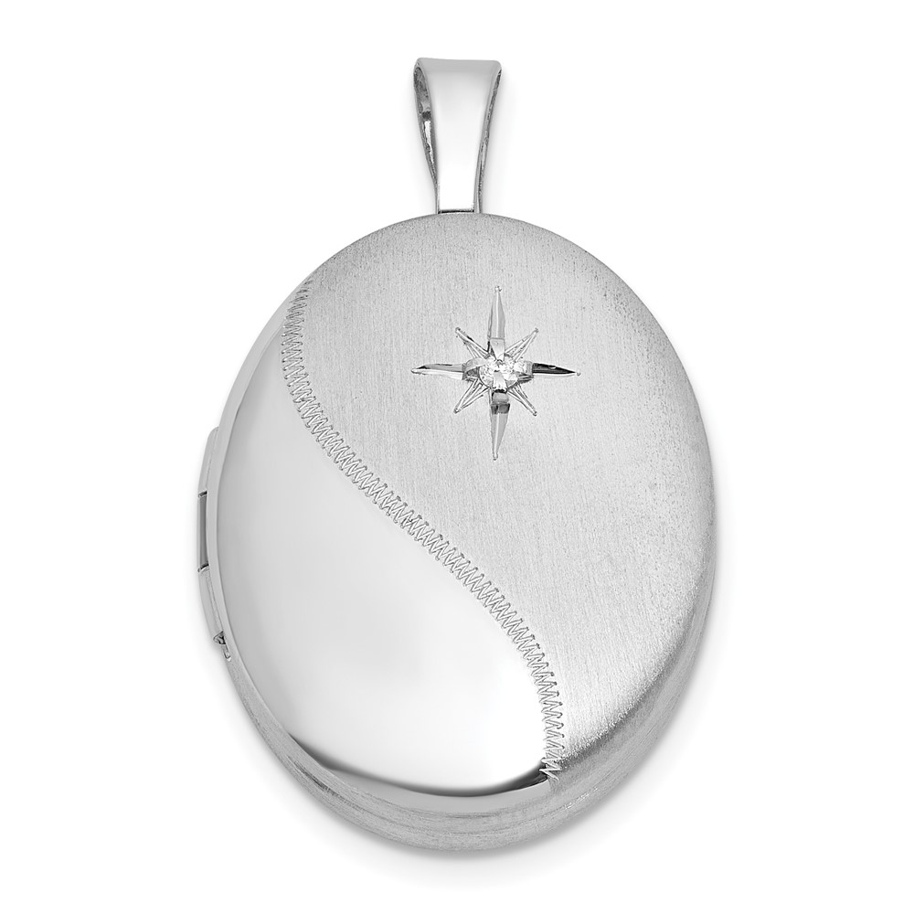 QLS1225.jpg Sterling Silver Rhodium-plated Brushed And Polished 1/20 carat Diamond 16mm Oval Locket - Image 1