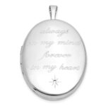 Sterling Silver Rhodium-plated Polished Front/Brushed Back ALWAYS ON MY MIND FOREVER IN MY HEART 20mm Oval Locket