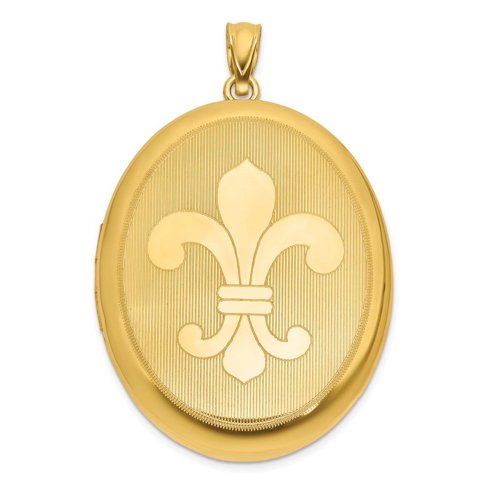 QLS1238GP.jpg Sterling Silver Gold-plated Polished Front/Brushed Back Fleur De Lis 28mm Oval Locket - Image 1