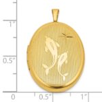 Sterling Silver Gold-plated Polished Front/Brushed Back Two Dolphins 20mm Oval Locket - Image 5