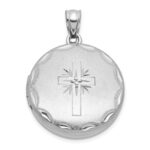 Sterling Silver Rhodium-plated Brushed Diamond-cut with 1/20 carat Diamond Cross 20mm Round Locket