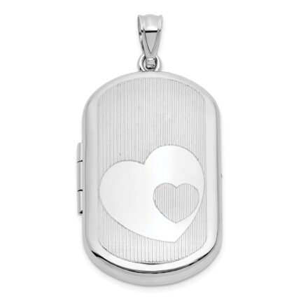 Sterling Silver Rhodium-plated Polished Front/Brushed Back Two Hearts 20mm Rectangle Locket