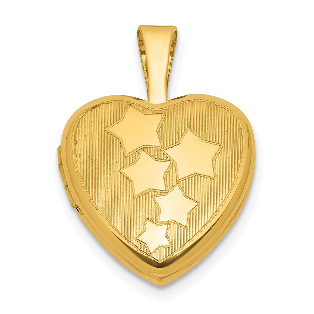 QLS1258GP.jpg Sterling Silver Gold-plated Polished Front/Brushed Back Stars 12mm Heart Locket - Image 1