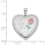 Sterling Silver Rhodium-plated 24mm Enameled Rose Heart Locket - Image 4