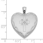 Sterling Silver RH-plated 24mm Satin & D/C w/ Diamond Cross Heart Locket - Image 4