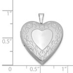 Sterling Silver Rhodium-plated 20mm Floral Border Heart Locket - Image 4