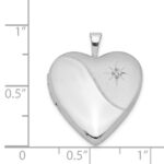 Sterling Silver Rhodium-plated Diamond Star Satin/Polished Heart Locket - Image 4