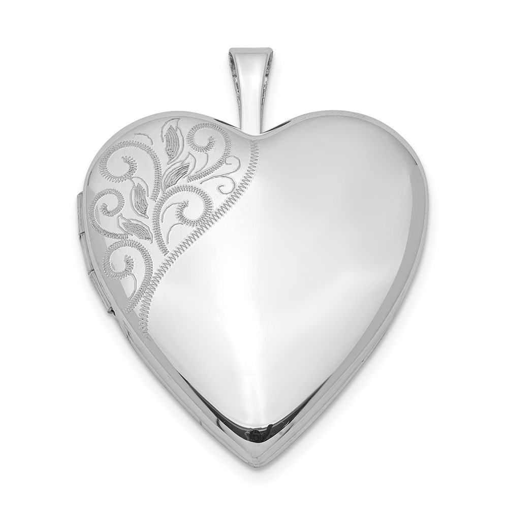 QLS346.jpg Sterling Silver Rhodium-plated 20mm Polished Swirl Heart Locket - Image 1