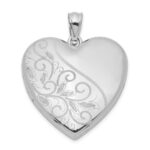 Sterling Silver Rhodium-plated 24mm Scrolled Heart Family Locket