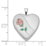 Sterling Silver Rhod-plated 20mm Satin, Enamel, D/C Floral Heart Locket - Image 4