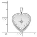 Sterling Silver Rhodium-plated Satin & D/C Diamond Star Heart Locket - Image 4