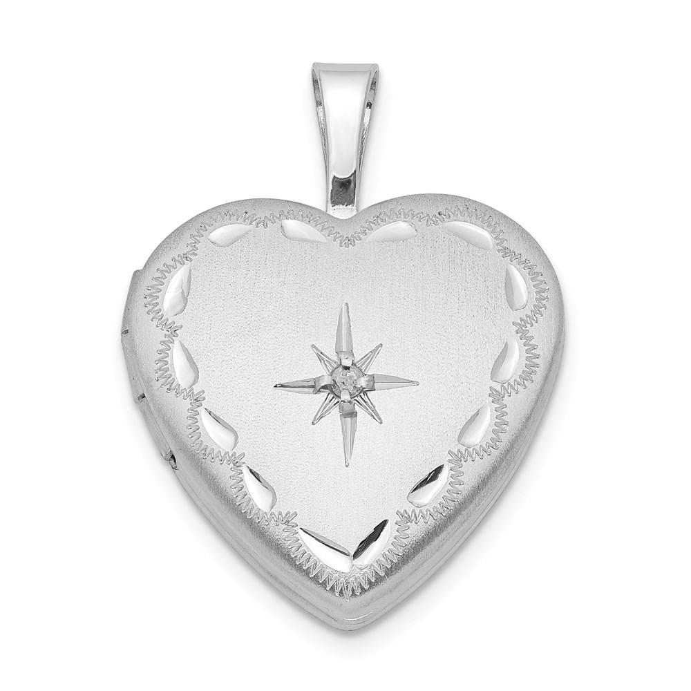 QLS429.jpg Sterling Silver Rhodium-plated Satin & D/C Diamond Star Heart Locket - Image 1