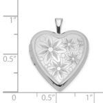 Sterling Silver Rhodium-plated 20mm Textured Daisies Heart Locket - Image 4