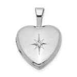 Sterling Silver Rhodium-plated & Diamond Star Polished 12mm Heart Locket