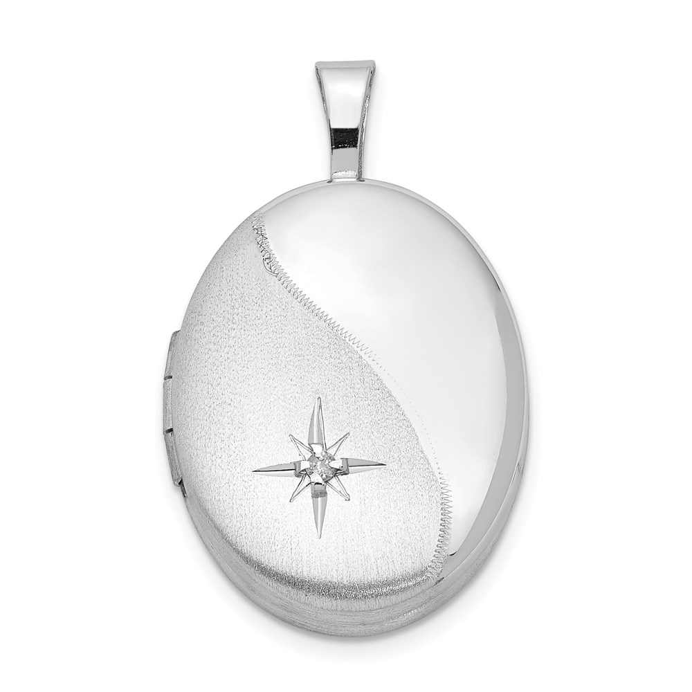 QLS512.jpg Sterling Silver Rhodium-plated 19mm Diamond Polished/Satin Star Oval Locket - Image 1