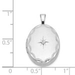 Sterling Silver Rhodium-plated & Diamond Side Scallops 19mm Oval Locket - Image 4