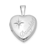 Sterling Silver Rhodium-plated & Diamond Daughter 12mm Heart Locket
