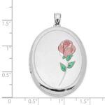 Sterling Silver Rhod-plated Satin & Polished Enamel Rose 34mm Oval Locket - Image 4