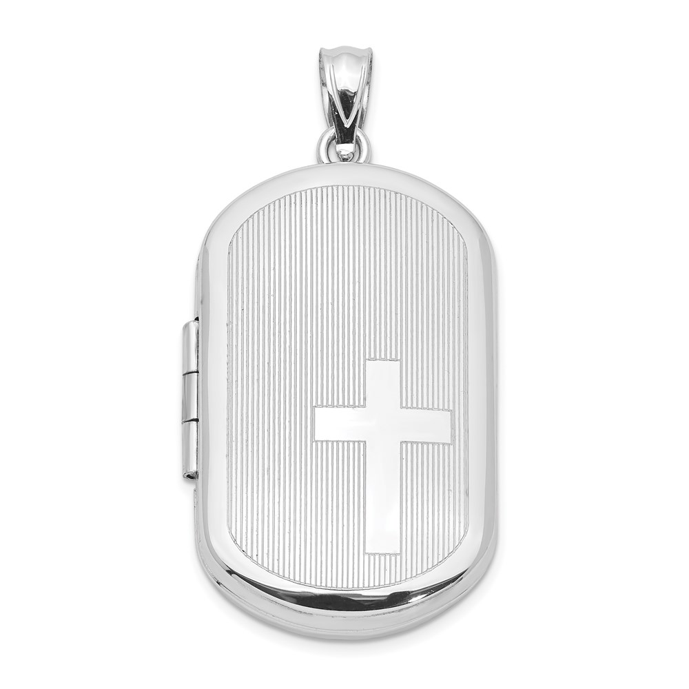 QLS561.jpg Sterling Silver Rhodium-plated Cross Rectangular Locket - Image 1