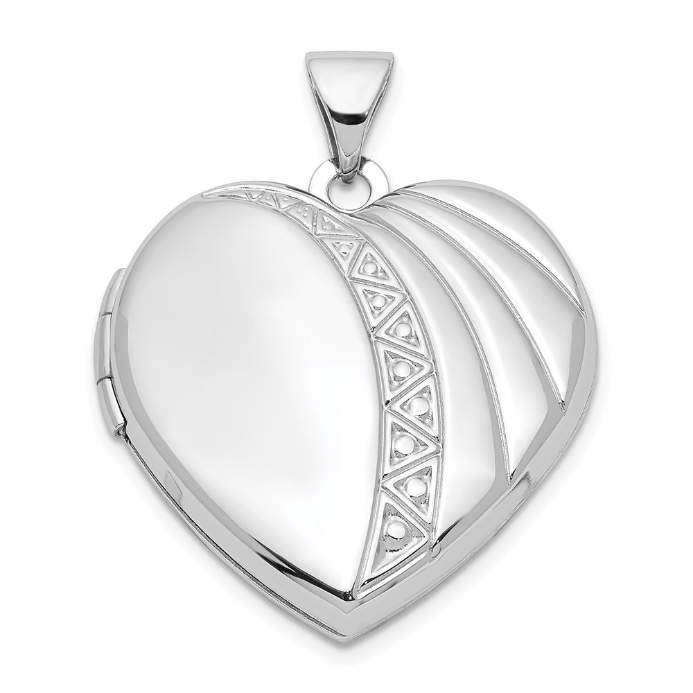 QLS614.jpg Sterling Silver Rhodium-plated 21mm Textured Heart Locket - Image 1