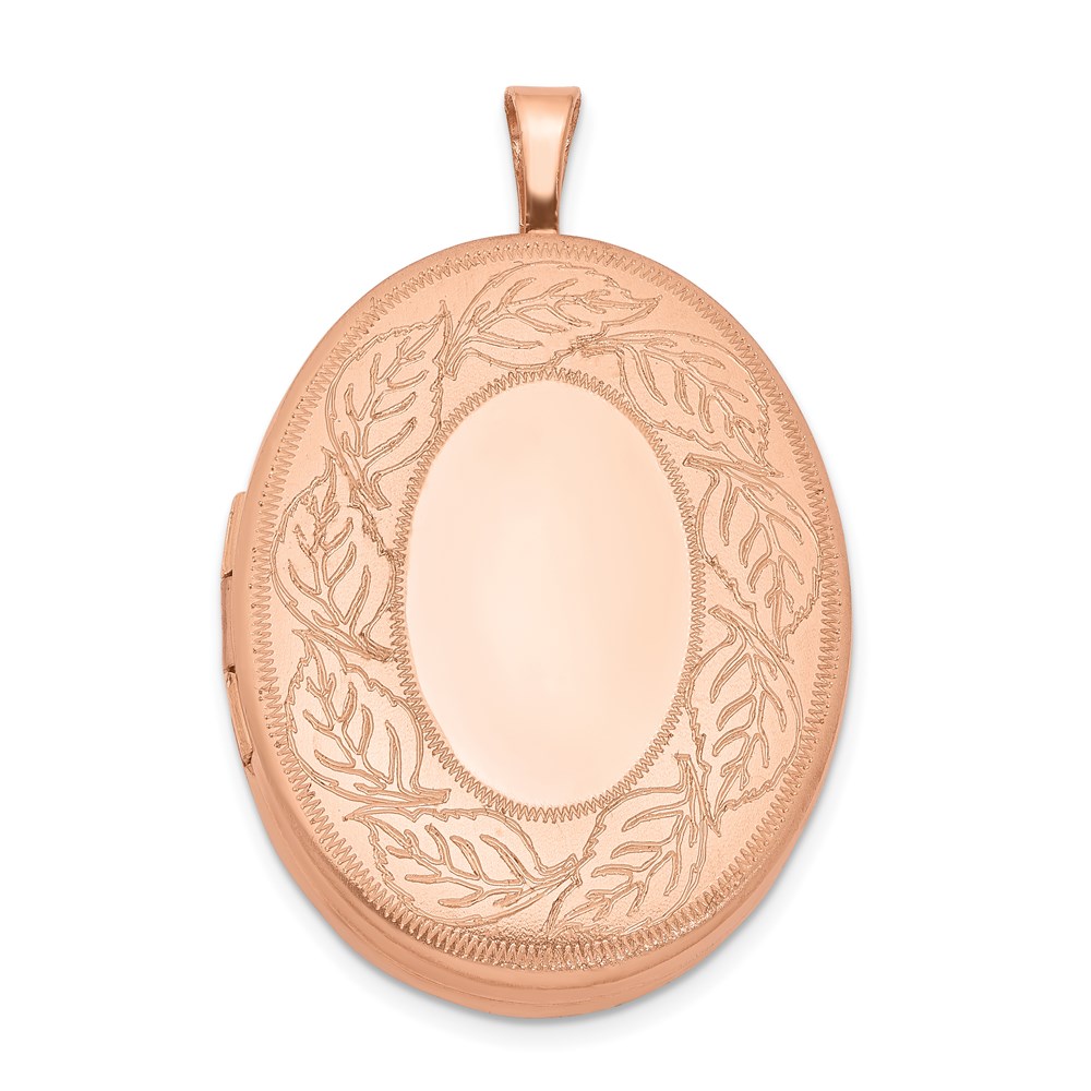 QLS732.jpg Sterling Silver Rose Gold-plated 26mm Leaf Border Oval Locket - Image 1