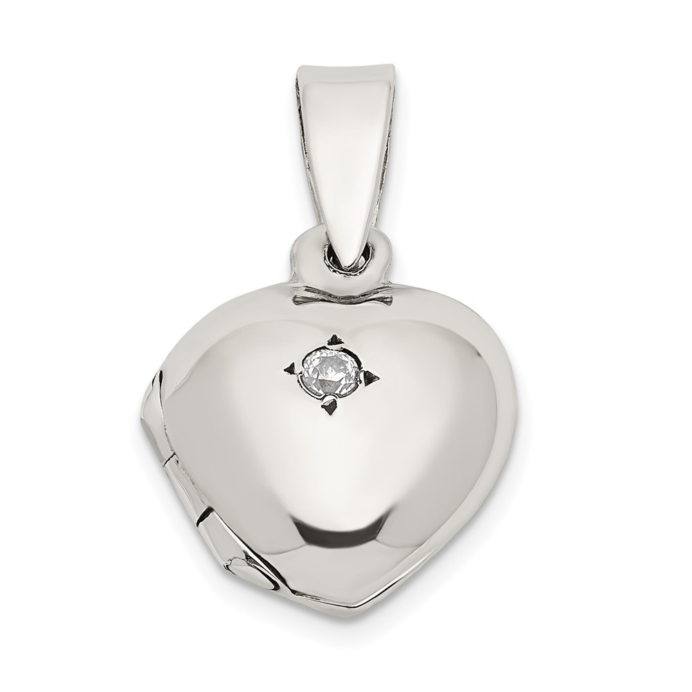 QLS827.jpg Sterling Silver CZ Heart Locket - Image 1