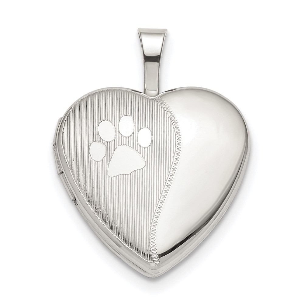 QLS832.jpg Sterling Silver Rhodium-plated 16mm Paw Print Heart Locket - Image 1