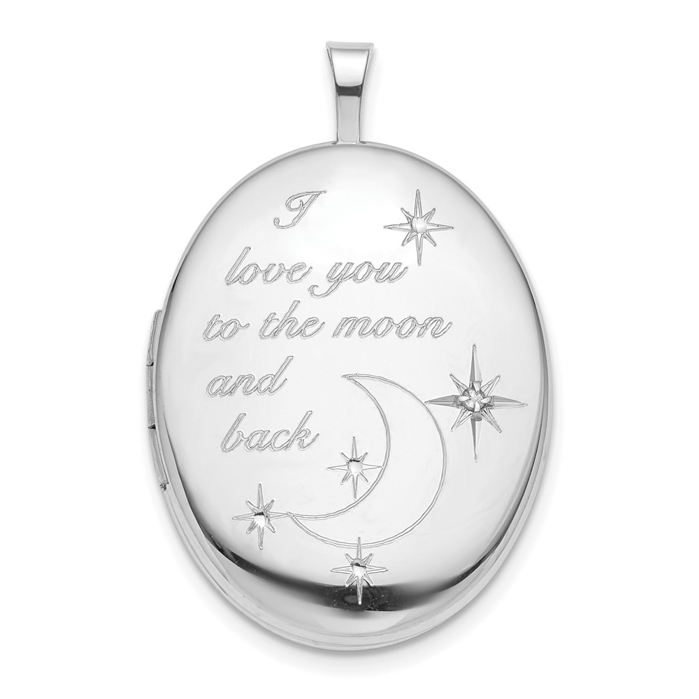 QLS850.jpg Sterling Silver Rhod-pltd 20mm LOVE TO THE MOON Diamond Oval Locket - Image 1