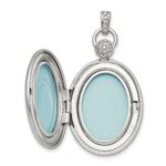 Sterling Silver Rhodium-plated 26mm Oval Diamond Accent Satin Locket - Image 4