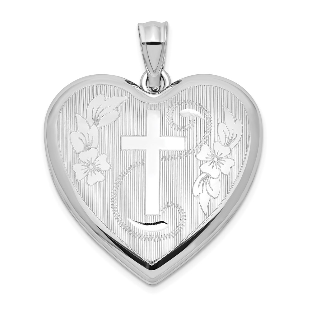 QLS873.jpg Sterling Silver Rhodium-plated 24mm D/C Cross Ash Holder Heart Locket - Image 1