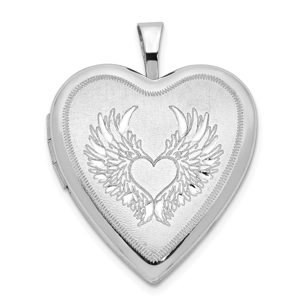 QLS899.jpg Sterling Silver Rhod-pltd 21mm Satin/Polished Heart w/Wings Heart Locket - Image 1