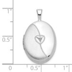 Sterling Silver Rhod-plated 19mm Diamond Satin & Polished Heart Oval Locket - Image 5
