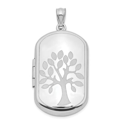 Sterling Silver Rhodium-plated 30mm Polished Tree Rectangular Locket