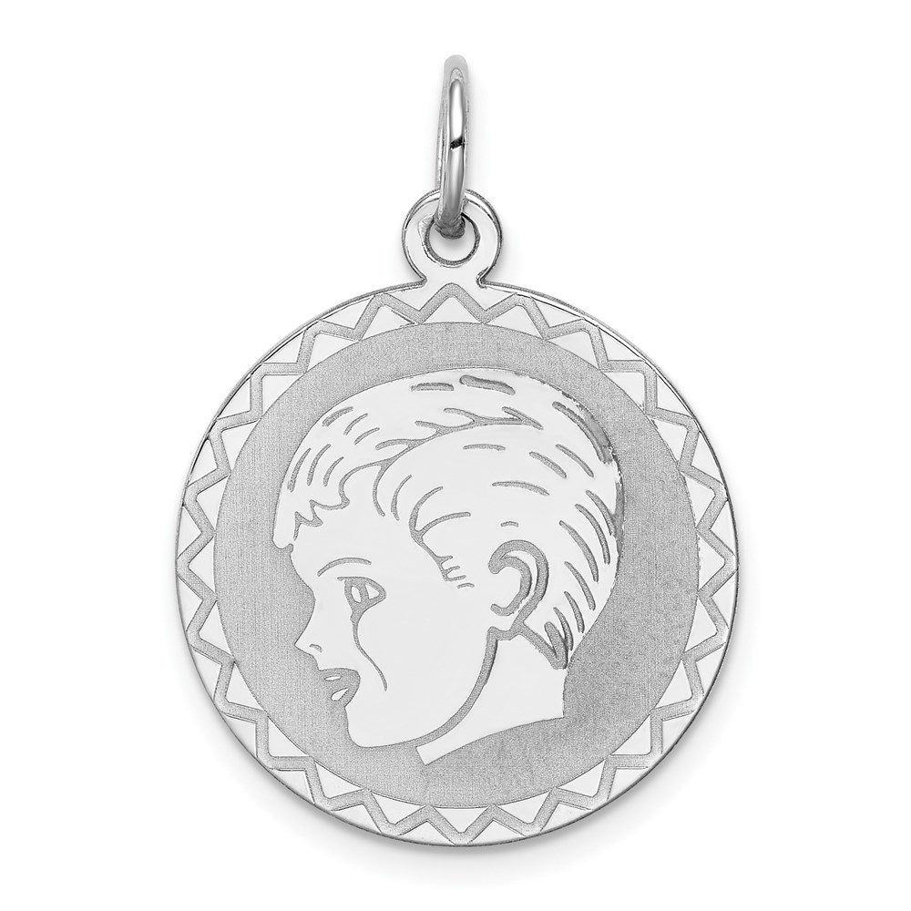 QM311.jpg Sterling Silver Rhodium-plated Engraveable Boy Disc Charm - Image 1