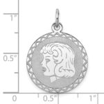 Sterling Silver Rhodium-plated Engraveable Girl Disc Charm - Image 3