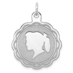 Sterling Silver Rhodium-plated Engraveable Girl Disc Charm