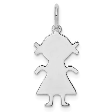 Sterling Silver Rhod-plated Eng. Girl Polished Front/Satin Back Disc Charm