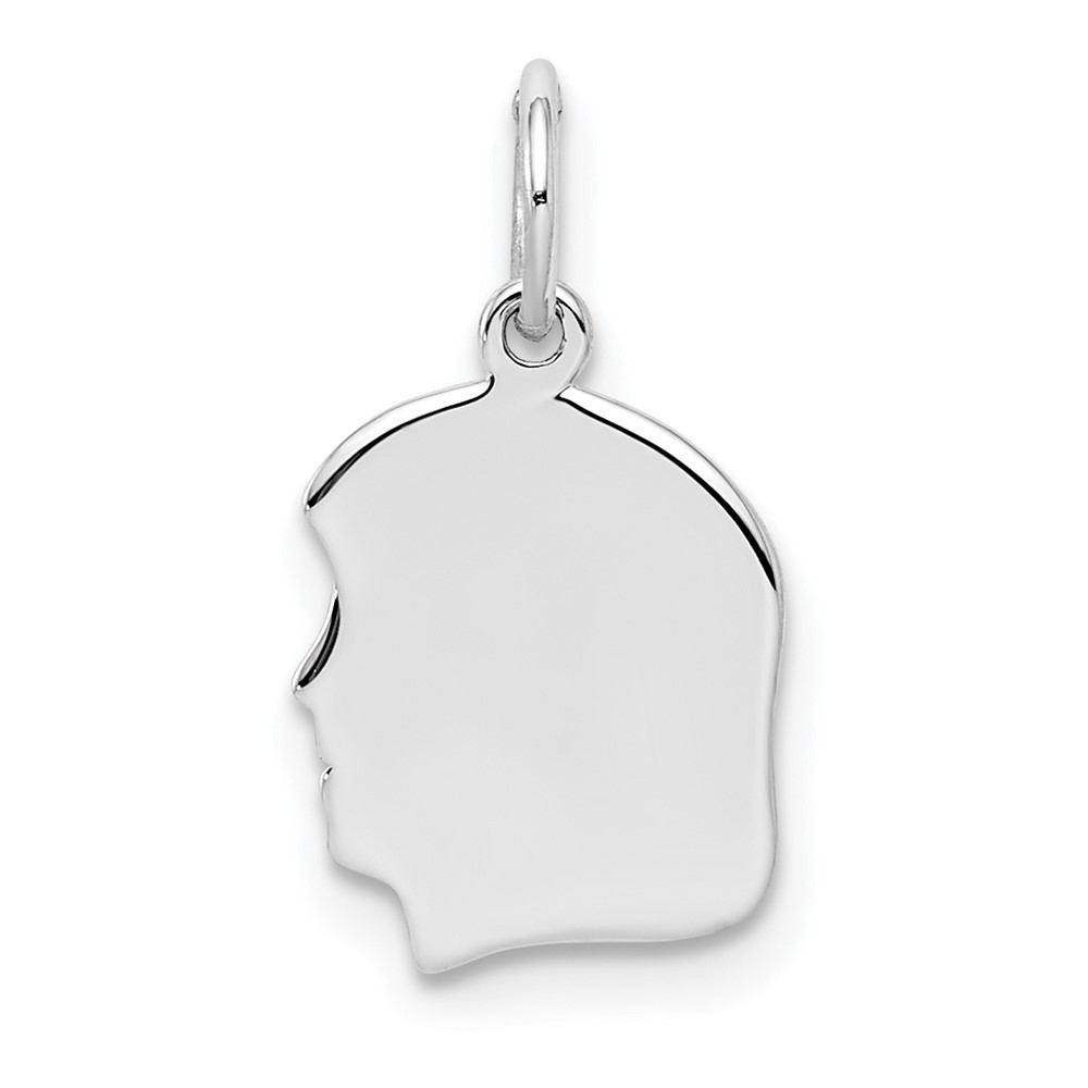 QM349.jpg Sterling Silver Rh-plt Engraveable Girl Disc Charm Polish on Front/Back - Image 1
