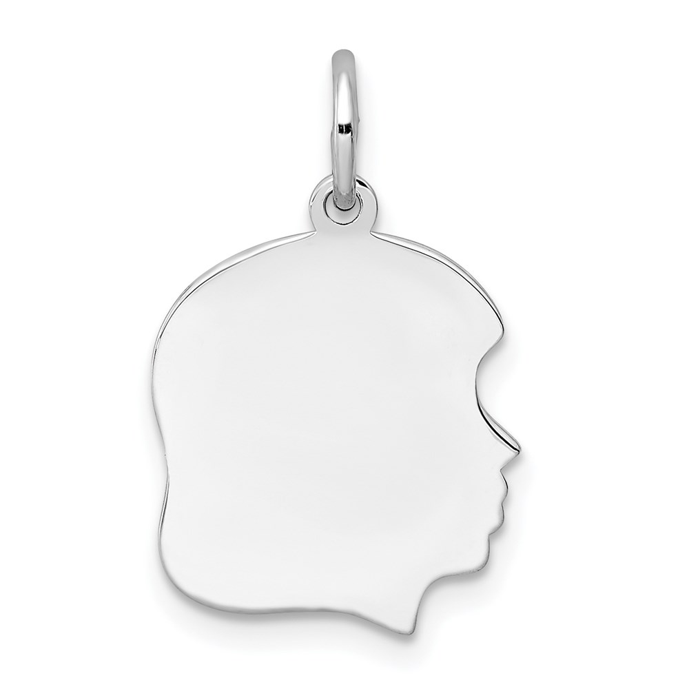 QM353-1.jpg Sterl Silver Rh-plt Engraveable Girl Polished Front/Satin Back Disc Charm - Image 1