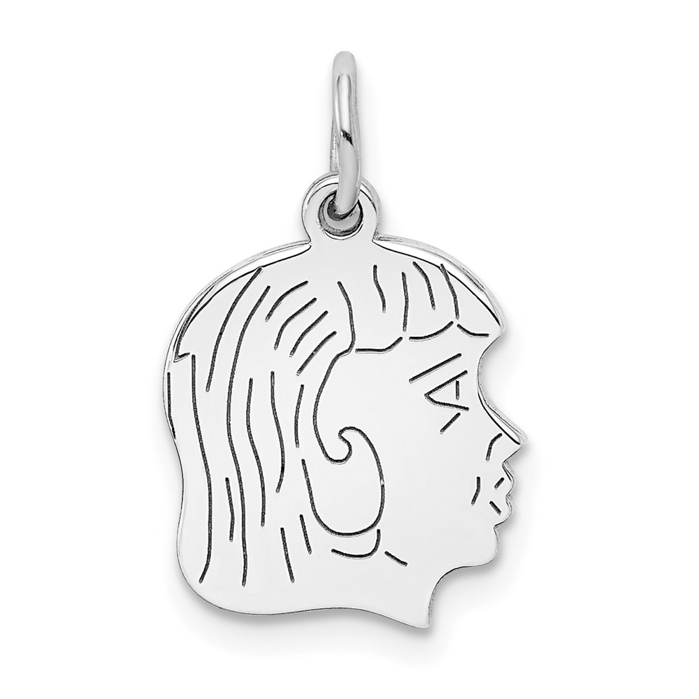 QM356.jpg Sterl Silver Rh-plt Engraveable Girl Polished Front/Satin Back Disc Charm - Image 1