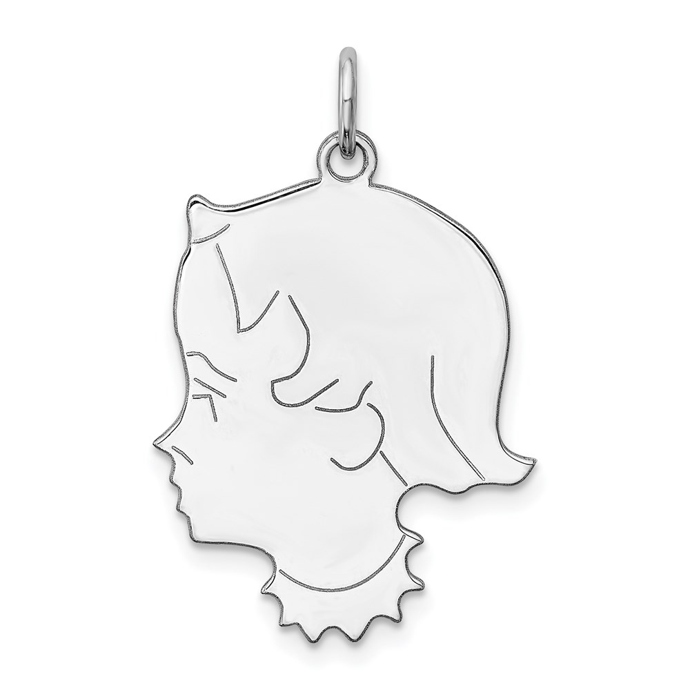QM367.jpg Sterl Silver Rh-plt Engraveable Girl Polished Front/Satin Back Disc Charm - Image 1