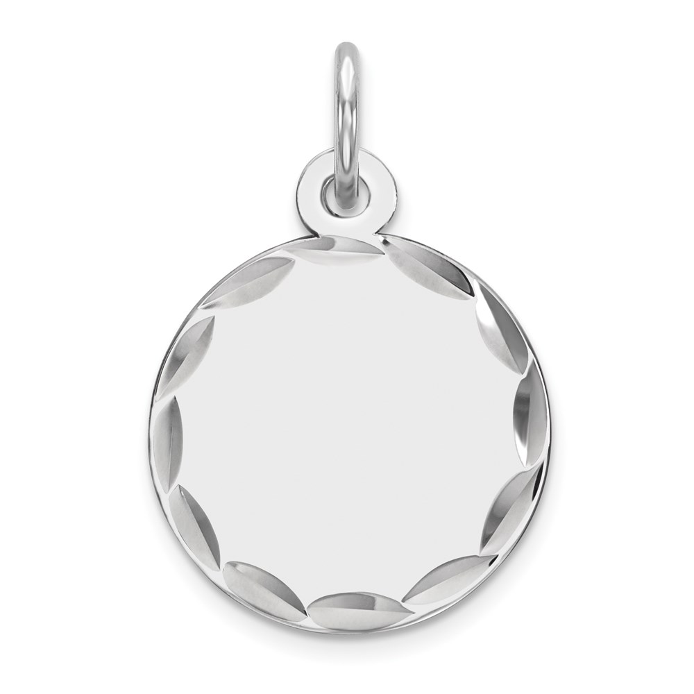 QM380-2.jpg Sterling Silver Rhod-plated Eng. Rnd Polish Front/Satin Back Disc Charm - Image 1