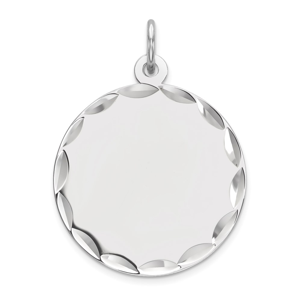 QM382-3.jpg Sterling Silver Rhod-plated Eng. Rnd Polish Front/Satin Back Disc Charm - Image 1