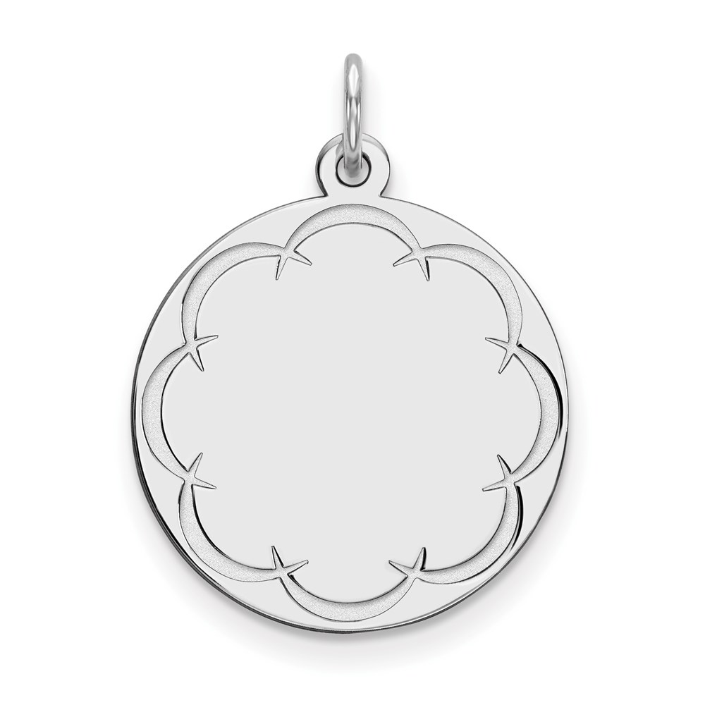 QM383.jpg Sterling Silver Rhod-plated Eng. Rnd Polish Front/Satin Back Disc Charm - Image 1